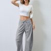 Women's Barrel Leg Sweatpant Drawstring Elastic Waisted Wide Leg Pants Casual Cotton Palazzo Trousers with Pockets