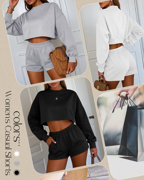 81Yr6fB0CL.jpg 3 Pack Women's Sweat Shorts, Elastic High Waist Shorts Casual Summer Lounge Cotton Comfy Athletic Shorts with Pockets