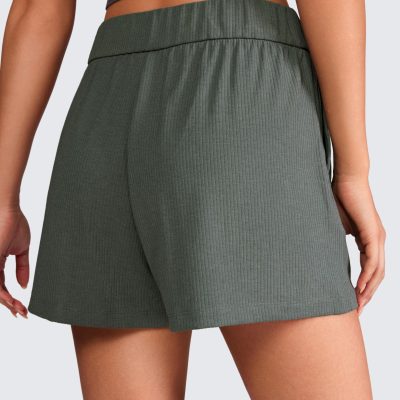 Comfy Ribbed Sweat Shorts for Women High Waisted Lyocell for Casual Lounge Athletic Jersey with Pockets