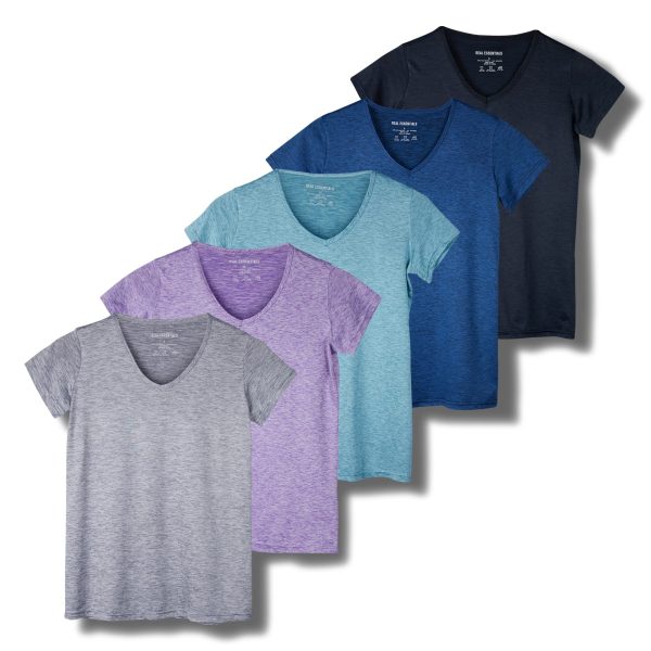 81dkPlLuF1L.jpg 5 Pack: Women's Short Sleeve V-Neck Activewear T-Shirt Dry-Fit Wicking Yoga Top (Available in Plus)