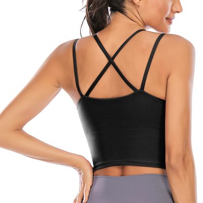 Womens Padded Sports Bra Fitness Workout Running Camisole Crop Top with Built in Bra