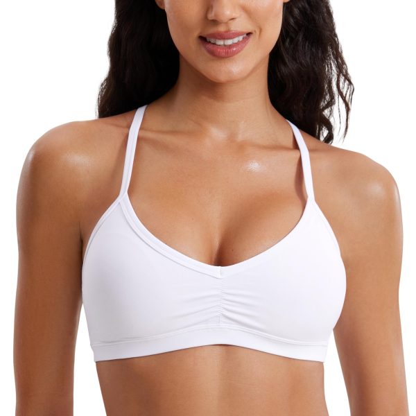 81f-cOpV6GL.jpg Butterluxe Womens Ruched V Neck Sports Bra - Y Back Spaghetti Thin Strap Wireless Padded Yoga Crop Top