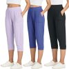 3 Pack: Women's Ribbed Capri Jogger Lounge Sweatpants with Pockets Yoga Workout (Available in Plus Size)