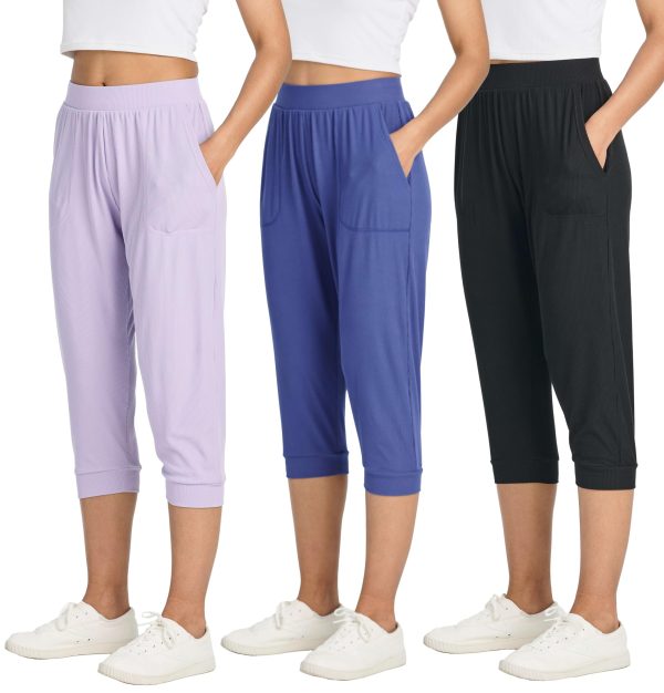 81f7CBWq7SL.jpg 3 Pack: Women's Ribbed Capri Jogger Lounge Sweatpants with Pockets Yoga Workout (Available in Plus Size)
