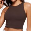 Womens Butterluxe Double Lined Cropped Tops High Neck Racerback Tanks Sleeveless Casual Workout Crop Shirts