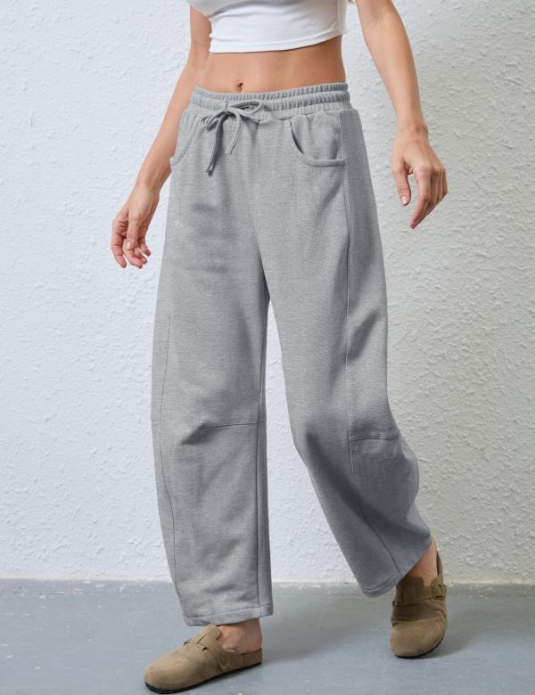 81iIf4hUgL.jpg Women's Barrel Leg Sweatpant Drawstring Elastic Waisted Wide Leg Pants Casual Cotton Palazzo Trousers with Pockets