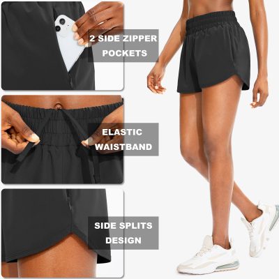 Women's Running Shorts with Zip Pockets High Waisted Athletic Workout Gym Shorts for Women with Liner