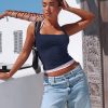 Womens 2PK Square Neck Tank Tops Long Seamless Workout Racerback Y2K Shirt 2025 Trendy Going Out Basic Fitted Cami