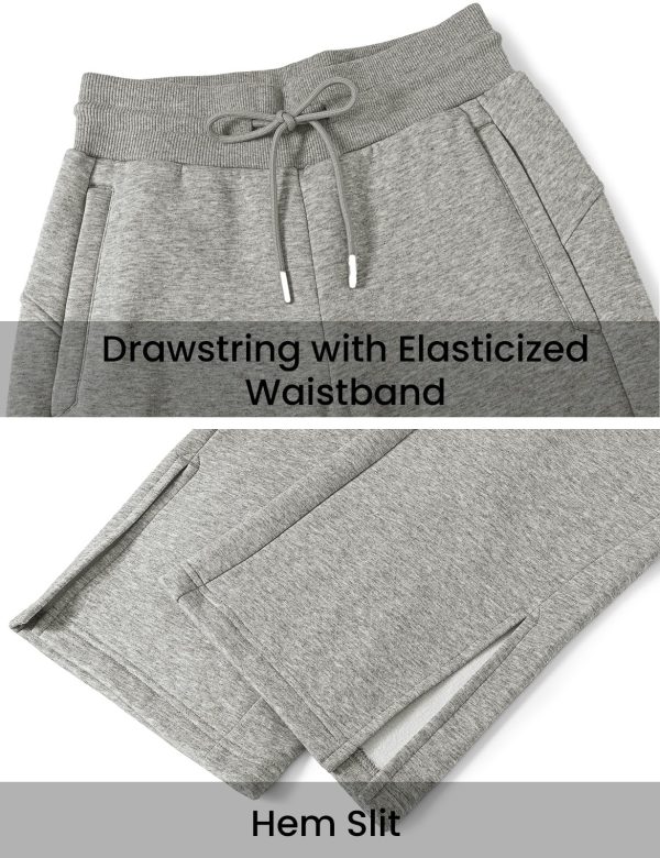 81lZYTGFiXL.jpg Women's Fleece Lined Sweatpants High Waisted Slit Wide Leg Baggy Pants Workout Lounge Drawstring Zipper Pockets