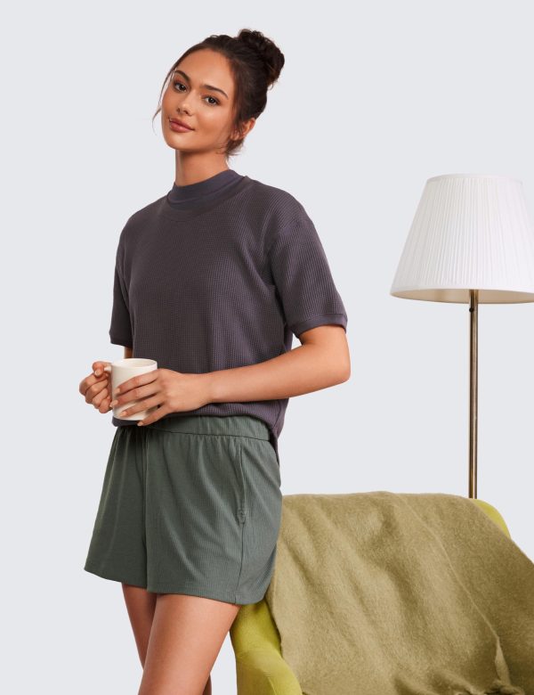 81m3aEq0AL.jpg Comfy Ribbed Sweat Shorts for Women High Waisted Lyocell for Casual Lounge Athletic Jersey with Pockets