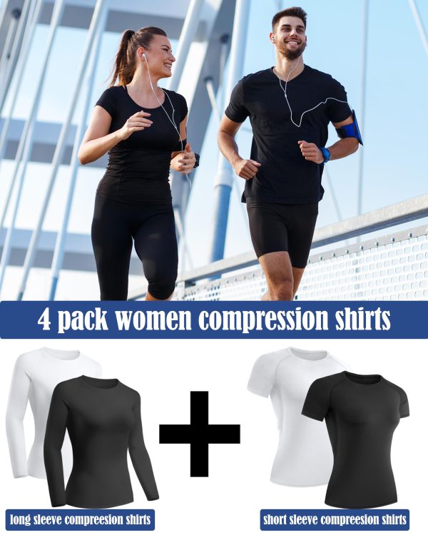 81n2-XMss8L.jpg 4 Pack Women's Compression Shirt Long/Short Sleeve Performance Workout Baselayer Athletic Top Gym Sports Gear