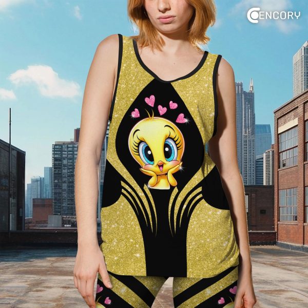 81nhKckkyL.jpg Cartoon Character Yoga Sets for Women 2 Piece, Women Workout Sets, Tank Top and Leggings Set, Women's Activewear Leggings