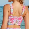 Bikini Tops for Women Cropped Tankini Tops Floral Printed Beach Padded Knot Twist Cut Out Bathing Suit Top Only