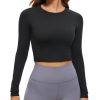 Womens Long Sleeve Crop Workout Tops Athletic Yoga Running Cropped T-Shirt Slim Fit Gym Shirts