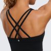 Womens Strappy Longline Sports Bra - Medium Impact Criss Cross Yoga Padded Workout Crop Top