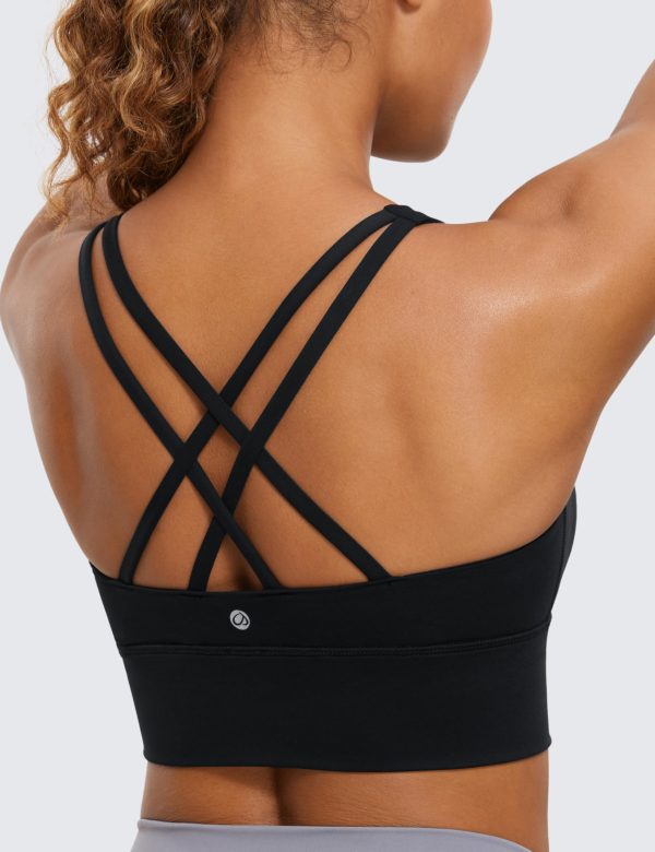 81sopGBRwrL.jpg Womens Strappy Longline Sports Bra - Medium Impact Criss Cross Yoga Padded Workout Crop Top