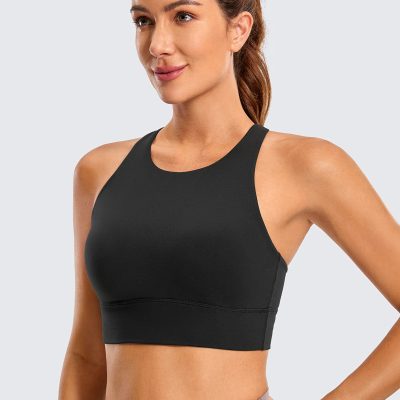 Womens Butterluxe Strappy High Neck Longline Sports Bra - Wireless Criss Cross Back Padded Workout Cropped Top