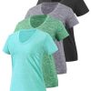 3-4 Pack Women's Dry Fit Tshirt Short Sleeve Moisture Wicking Athletic Shirts Sport Activewear Tee V Neck Workout Top