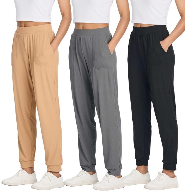 81xaZ0D-FeL.jpg 3 Pack: Women's Ribbed Lounge Jogger Cuffed Yoga SweatpantsPockets (Available in Plus)