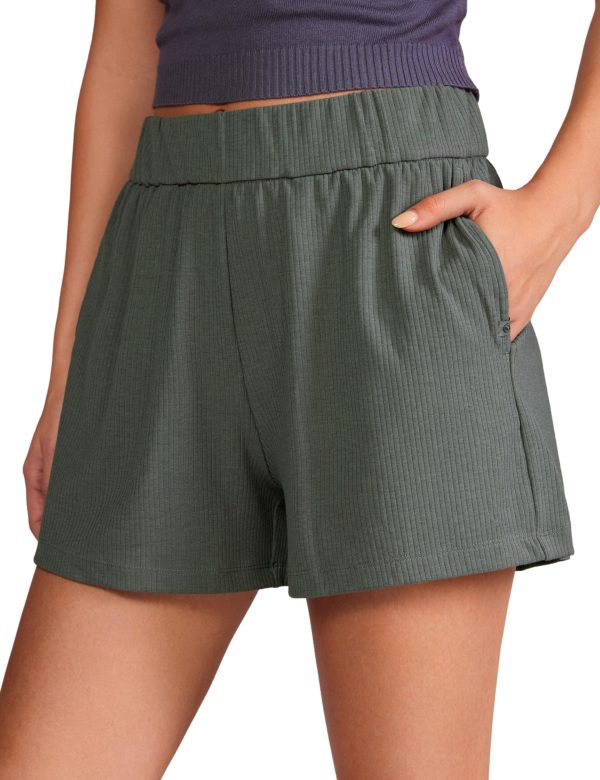 81xhhfesBjL.jpg Comfy Ribbed Sweat Shorts for Women High Waisted Lyocell for Casual Lounge Athletic Jersey with Pockets