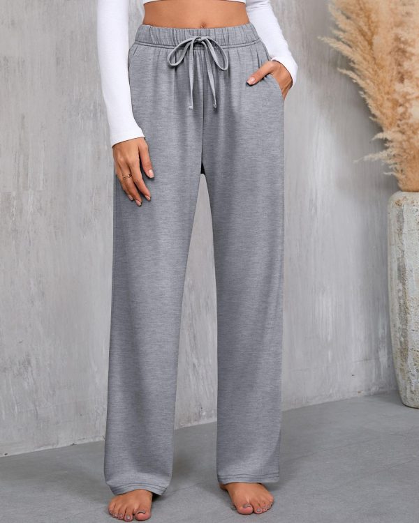 81xks4V28IL.jpg 3 Pack Women's Lounge Pants with Pockets Casual Wide Leg Drawstring Yoga Pants Straight Trousers Spring Bottoms