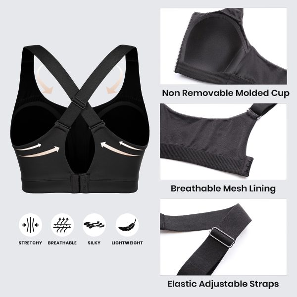 91AYNmxOLeL.jpg Womens Zip Front High Impact Sports Bra - Molded Cup Adjustable Convertible Straps Wireless Workout Yoga Crop Top
