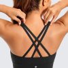 Womens Butterluxe Strappy High Neck Longline Sports Bra - Wireless Criss Cross Back Padded Workout Cropped Top