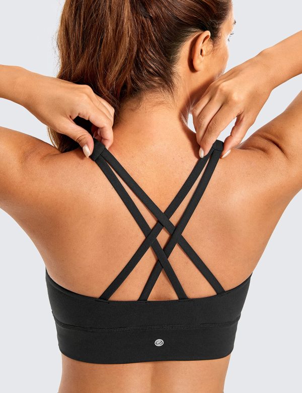91ZYVBIbBfL.jpg Womens Butterluxe Strappy High Neck Longline Sports Bra - Wireless Criss Cross Back Padded Workout Cropped Top
