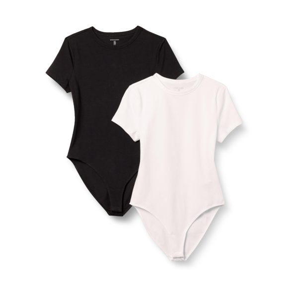 Women's Stretch Cotton Jersey Slim-Fit T-Shirt Bodysuit, Pack of 2