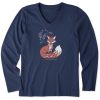 Women's Watercolor Flag Heart Long Sleeve Crusher Vee, Beach Blue
