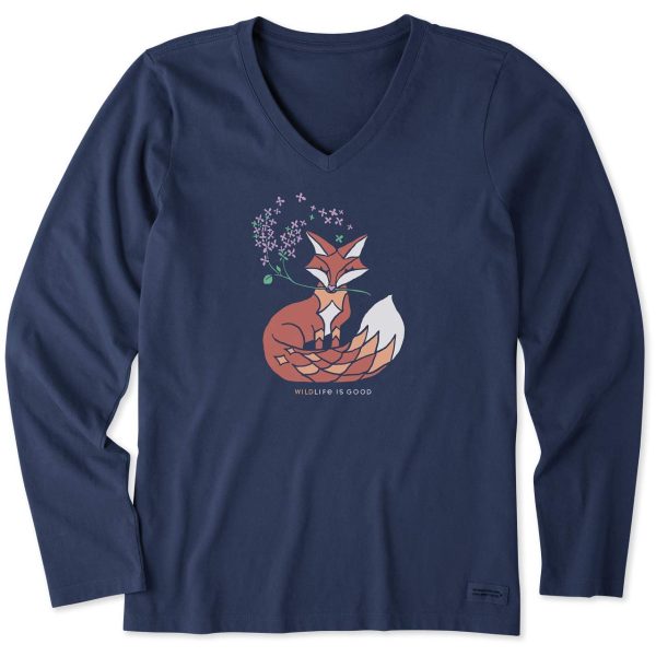 Women's Watercolor Flag Heart Long Sleeve Crusher Vee, Beach Blue