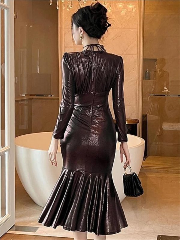 Women's Vintage Elegant Sweet Sparkly Evening Dress V-Neck Long Skinny Party Prom Maxi Dresses