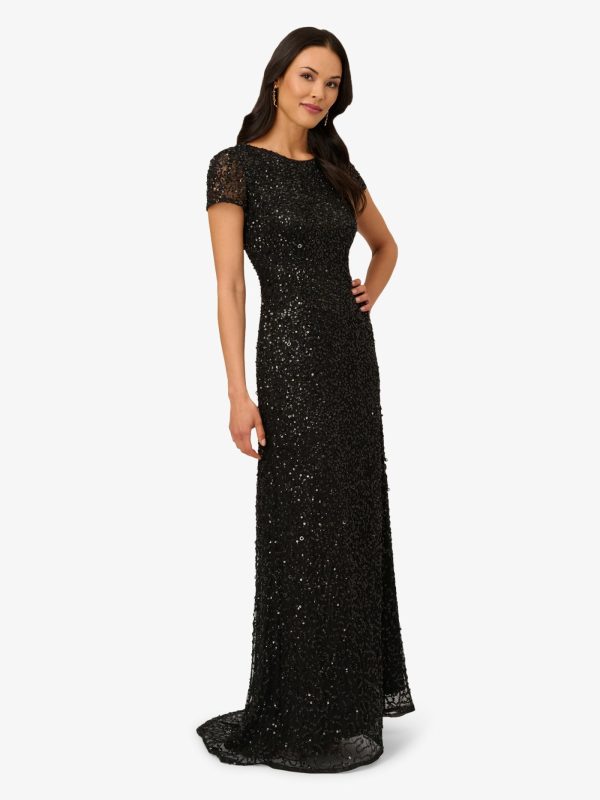 Women's Short-Sleeve All Over Sequin Gown