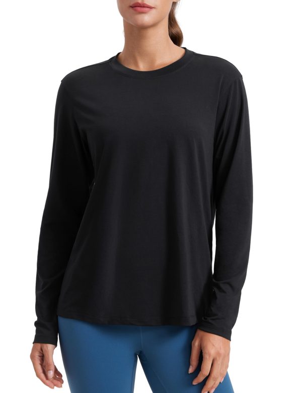 Womens Long Sleeve Tops High Crew Neck Casual Fall Shirts Basic Quick Dry Workout Athletic T-Shirt