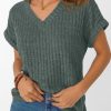 Women Tops Summer Sweaters Short Sleeve V Neck Shirts 2025 Spring Fashion Dressy Casual Business Tunic Blouses