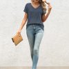 T Shirts Short Sleeve V Neck Tees for Women Fashion Tops Trendy Lightweight Casual Summer Outfits Clothes 2025 Beach