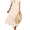 2025 Summer Dress for Women Casual Short Sleeve Bow Tie V Neck Ruffle Midi Flowy Dresses
