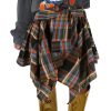 Women's Plaid Skirts Elastic High Waist Tie Front Asymmetrical Hem Pleated Mini Skirt