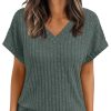 Women Tops Summer Sweaters Short Sleeve V Neck Shirts 2025 Spring Fashion Dressy Casual Business Tunic Blouses