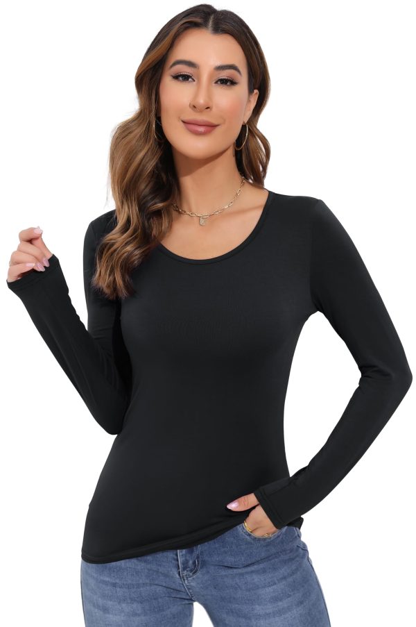 Women's Long Sleeve T-Shirt Scoop Neck Rayon Slim Fit Stretchy Layer T Shirts Tops