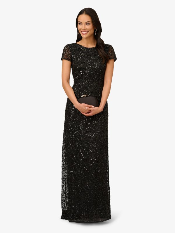 Women's Short-Sleeve All Over Sequin Gown