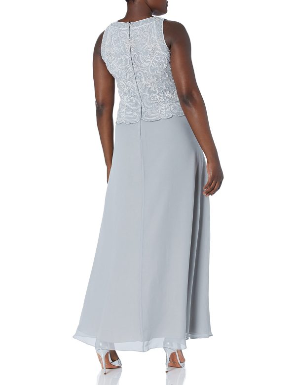 Women's Sleeveless Scallop Long Beaded Dress W/Scarf