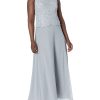 Women's Sleeveless Scallop Long Beaded Dress W/Scarf