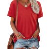 Womens T Shirts 2025 Short Sleeve V-Neck Shirts Cute Fit Summer Casual Tee Tops S-3XL Beach