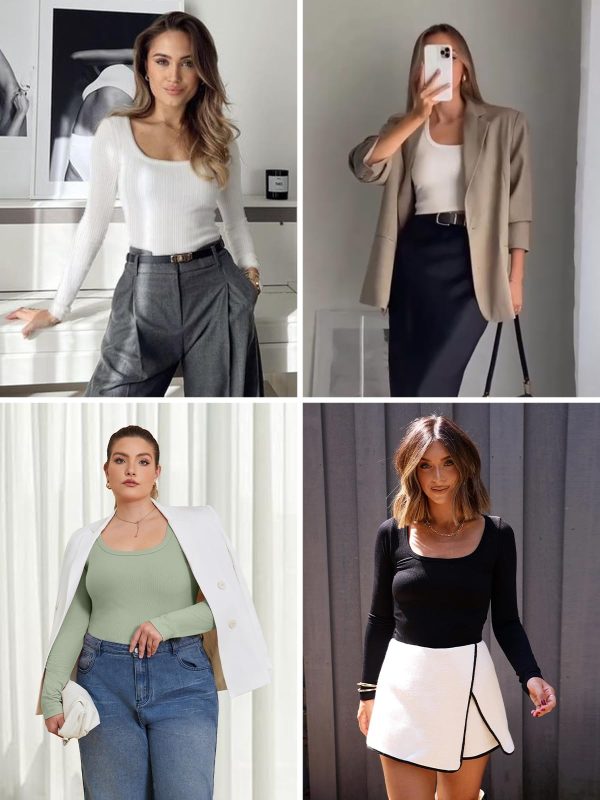 Womens Tops Ribbed Scoop Neck Knit Slim Fitted Casual Basic Tee Shirts for Women Fashion Trendy 2025