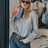 Striped Button Down Shirts for Women Casual Loose Long Sleeve Shirts Business Work Tunic Top