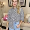 Striped Button Down Shirts for Women Casual Loose Long Sleeve Shirts Business Work Tunic Top
