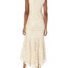 Women's Gardenia Guipure Long Dress with Trimming Details