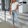 Women's Dressy Casual Tops Business Work Blouses White Button Down Shirts Cap Sleeve V Neck Tshirt