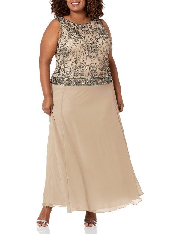 Women's Plus Size Long Sleeveless Antique Dress with Scarf